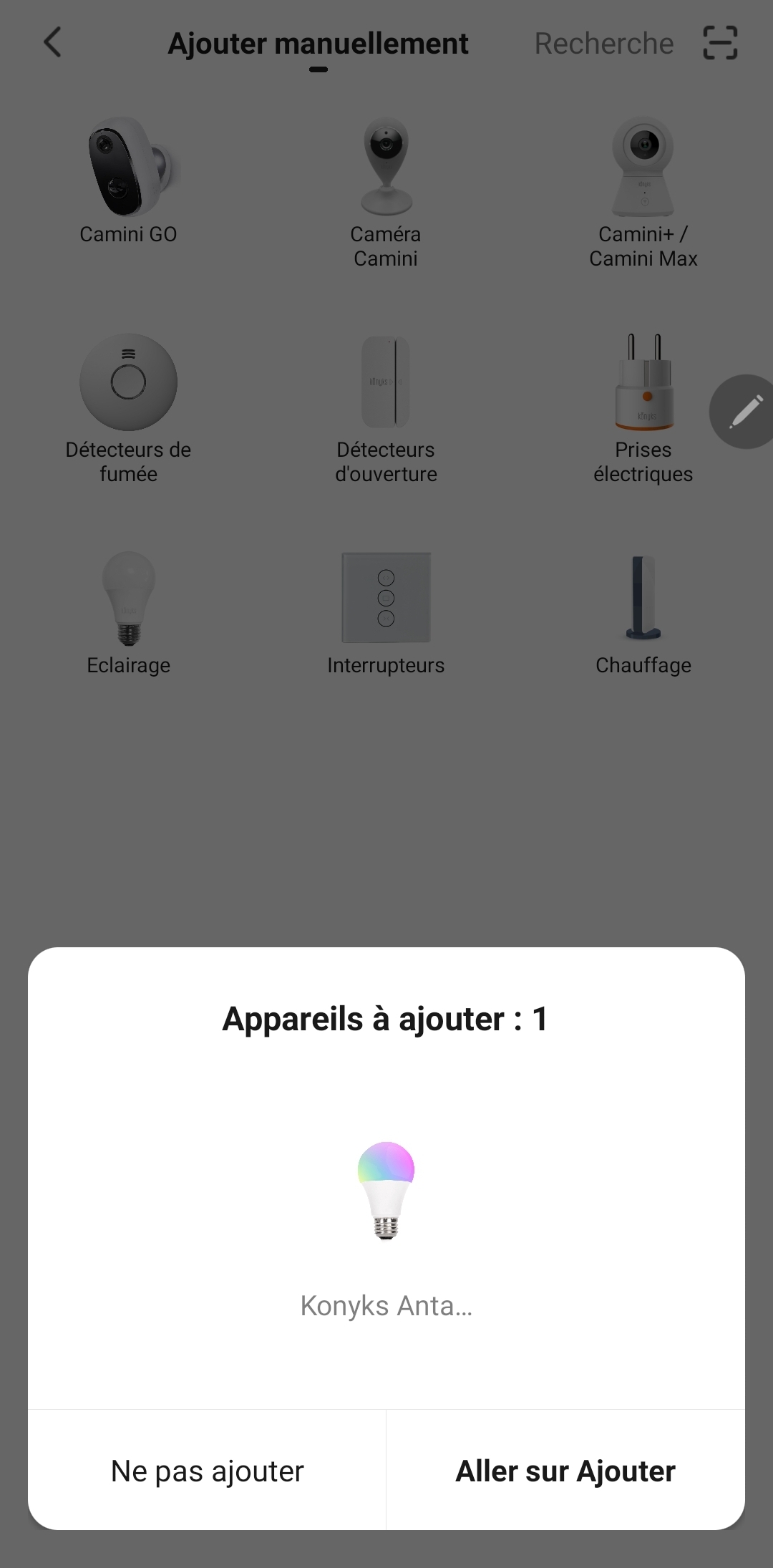 captura de pantalla de la instalación mediante Bluetooth en la aplicación Konyks