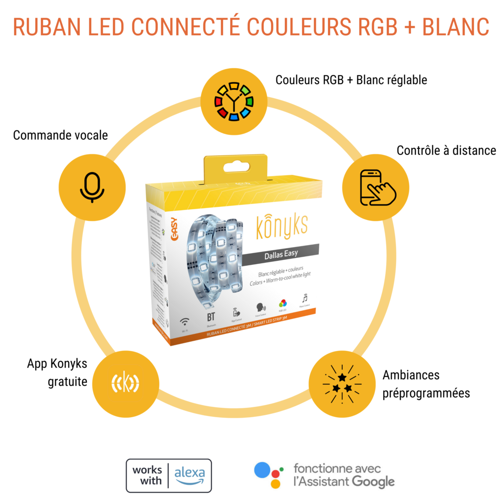 Lideka® - Ruban LED RGBW (4 ensembles de 10m) - Autocollant avec