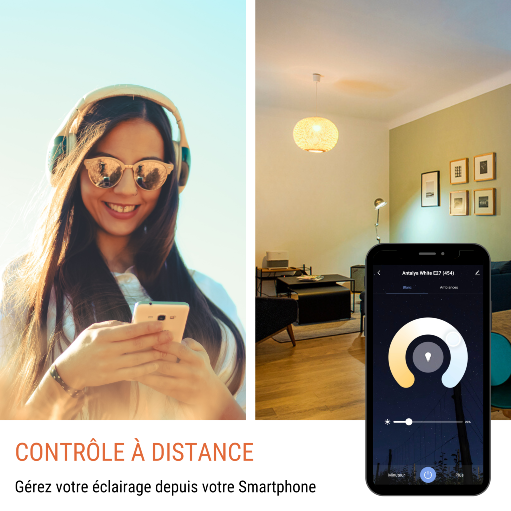 Konyks Antalya Easy E27 – Ampoule LED Connectée Wi-Fi + Bluetooth RGB 16 Millions De Couleurs + Blanc Chaud/Froid 11W