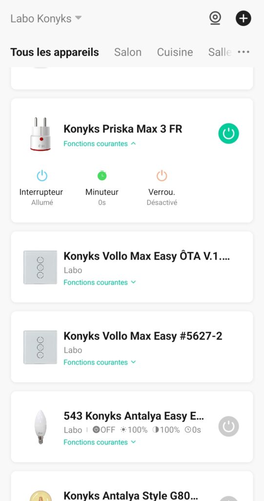 Tableau de bord - tous les appareils - Konyks - Priska Max 3