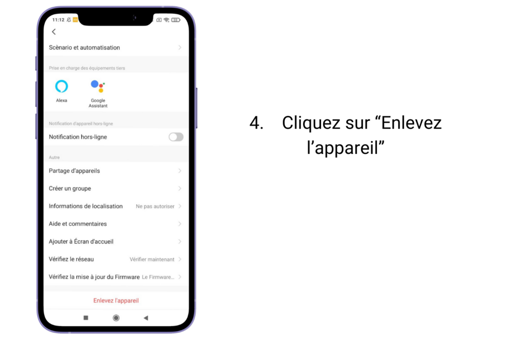 4. Cliquez sur “Enlevez l’appareil” 