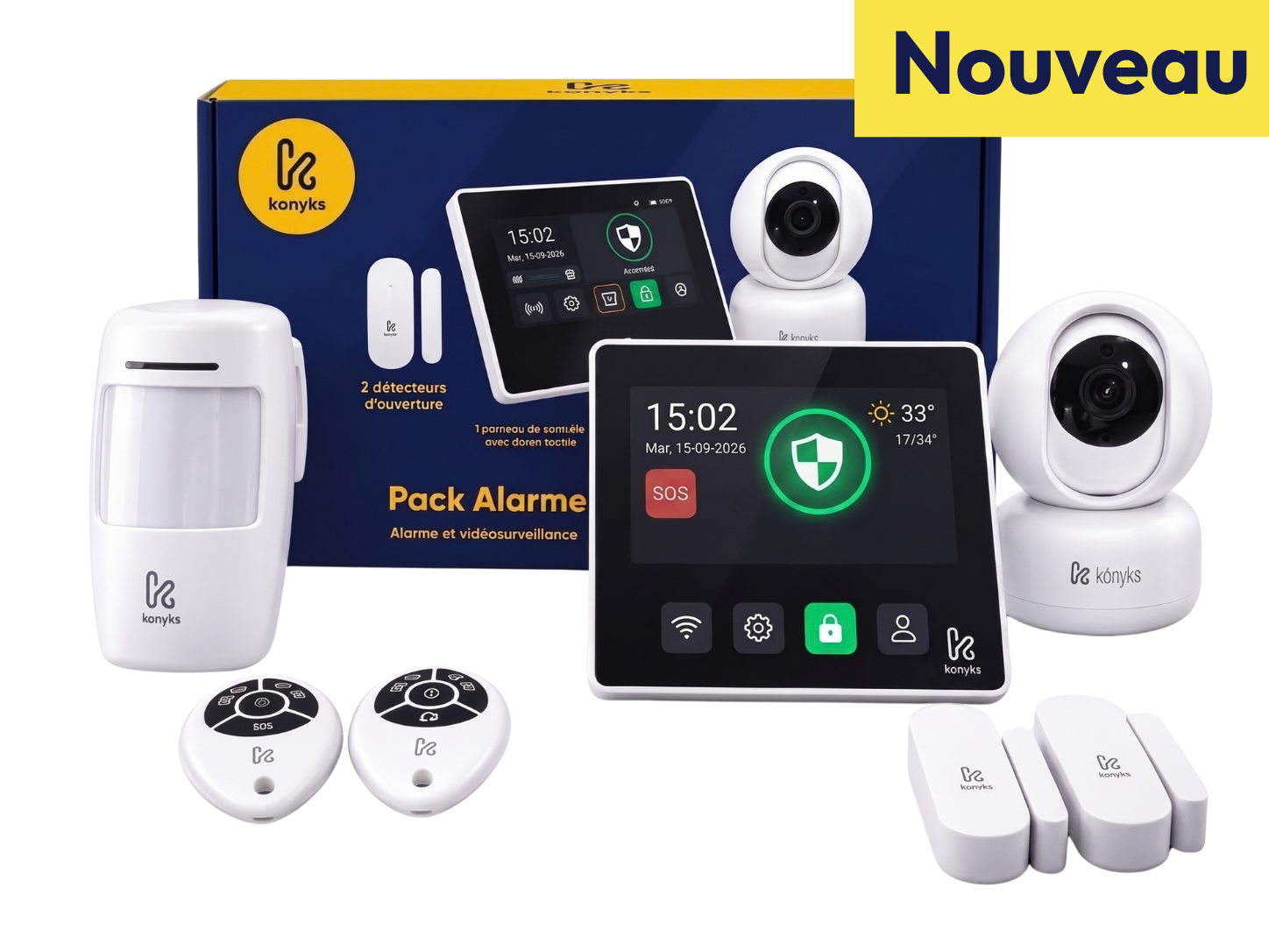 Pack Alarme konyks avec cam&eacute;ra int&eacute;gr&eacute;e et sans abonnement
