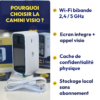 Comparatif Camini Visio vs caméra classique : écran intégré, Wi-Fi bibande, stockage local, cache de confidentialité