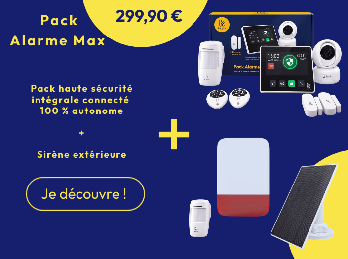 Pack Alarme MaxJe découvre !Pack haute sécurité intégrale connecté 100 % autonome+Sirène extérieure299,90 €