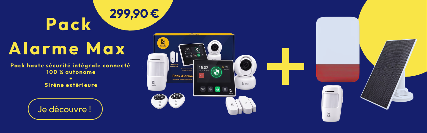 Pack Alarme MaxJe découvre !Pack haute sécurité intégrale connecté 100 % autonome+Sirène extérieure299,90 €